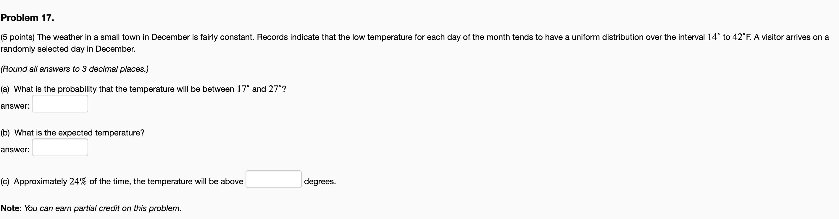 Solved Problem 17. (5 points) The weather in a small town in | Chegg.com