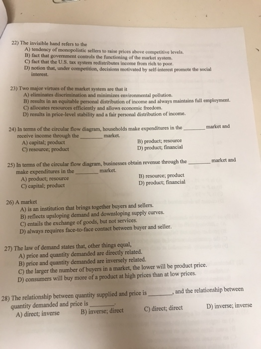 Solved 22) The Invisible Hand Refers To The A) Tendency Of | Chegg.com