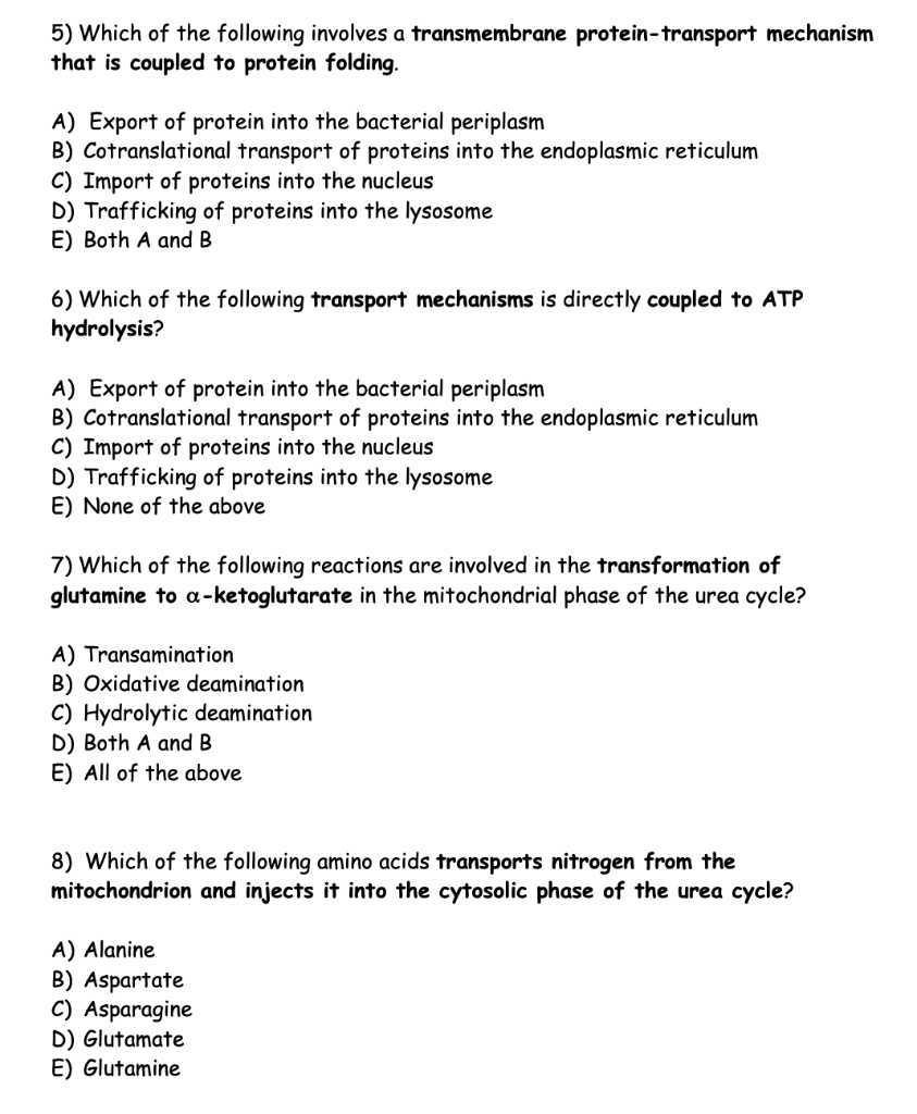 Solved 5) Which of the following involves a transmembrane | Chegg.com