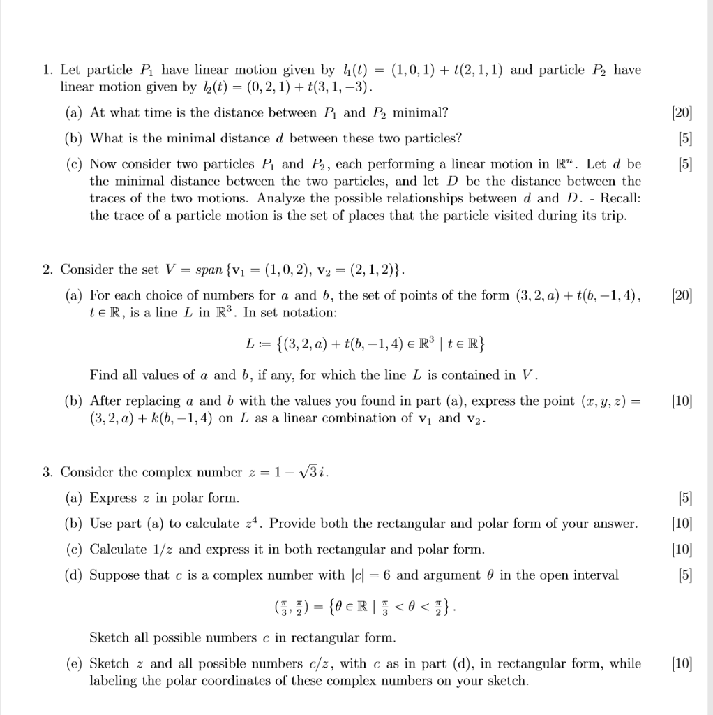 Solved [20] 1. Let particle Pi have linear motion given by | Chegg.com