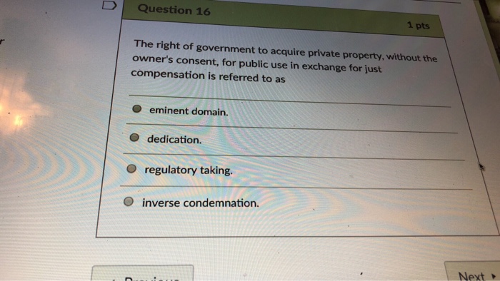 Solved D Question 16 1 pts The right of government to | Chegg.com