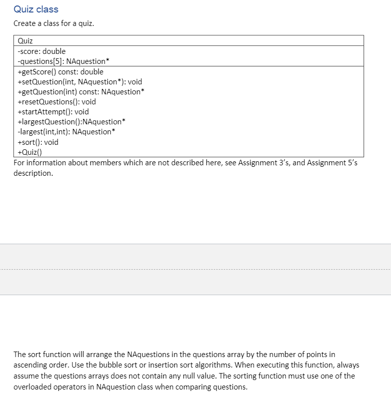 Question class Create a class for a question. | Chegg.com