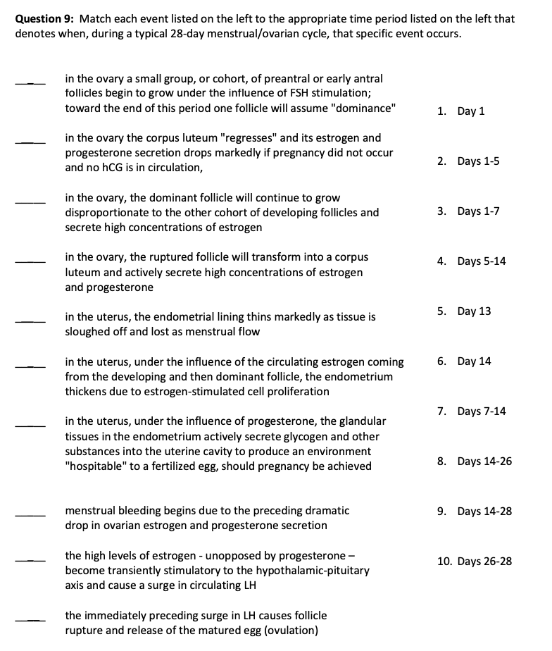 Solved Question 9: Match each event listed on the left to | Chegg.com