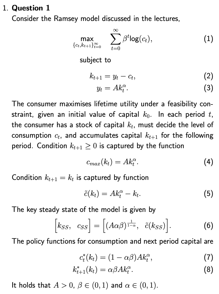 Solved 1. Question 1 Consider the Ramsey model discussed in | Chegg.com