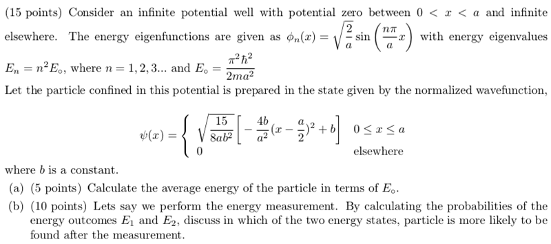 Solved N п (15 Points) Consider An Infinite Potential Well 