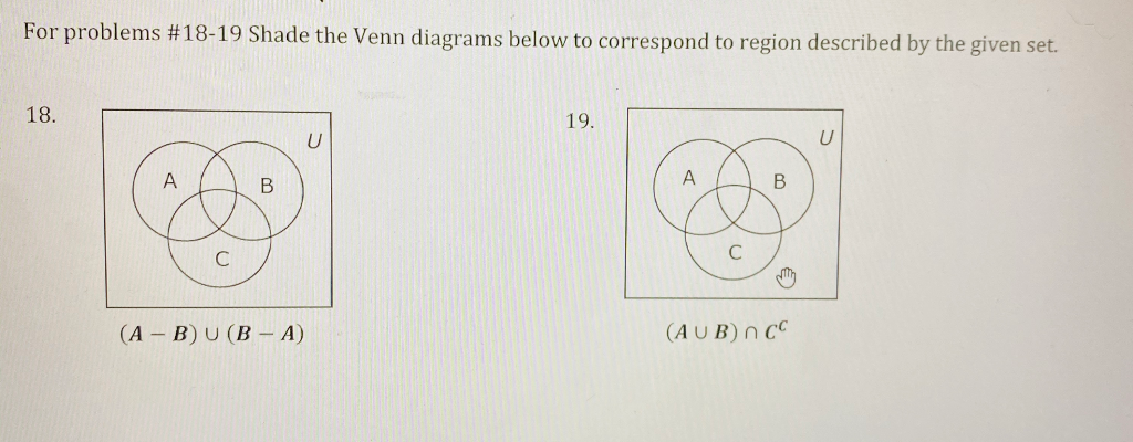 Solved For problems #18-19 Shade the Venn diagrams below to | Chegg.com