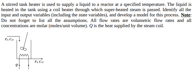 Solved A stirred tank heater is used to supply a liquid to a | Chegg.com