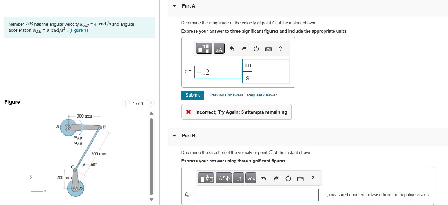 Solved Member AB has the angular velocity ωAB=4rad/s and | Chegg.com