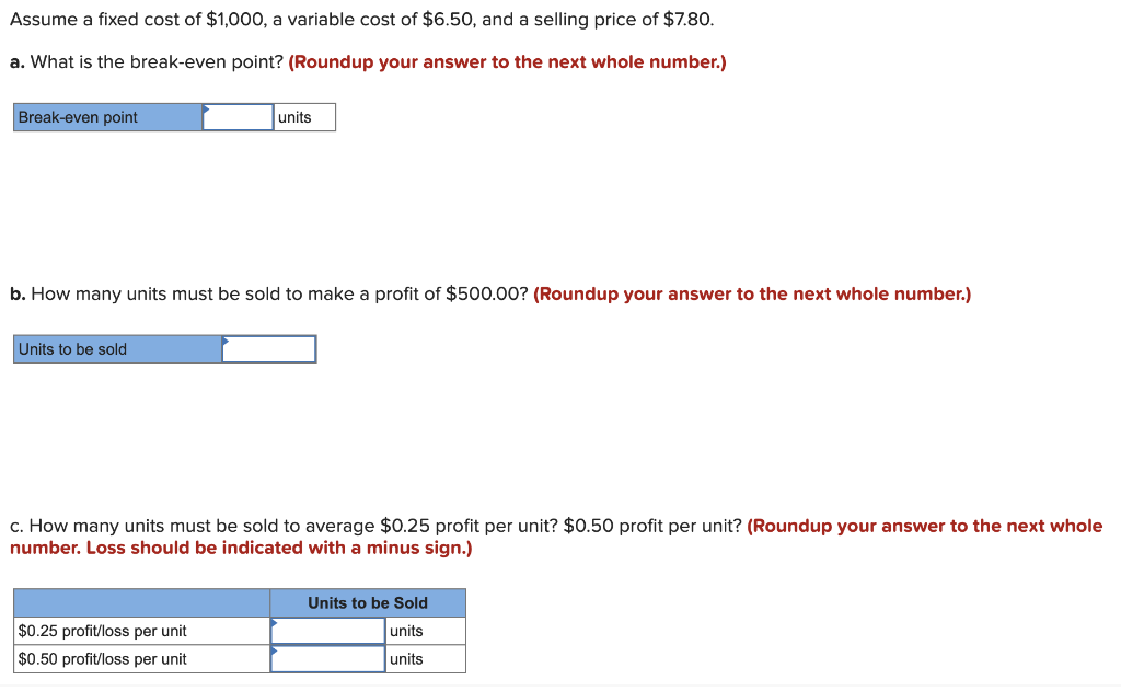 Solved Assume a fixed cost of 1,000, a variable cost of