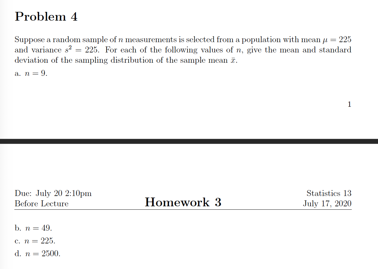 Solved Problem 4 Suppose a random sample of n measurements | Chegg.com