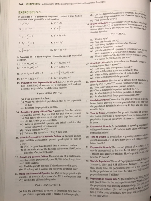 Solved 262 CHAPTER 5 Applications of the Exponential and | Chegg.com