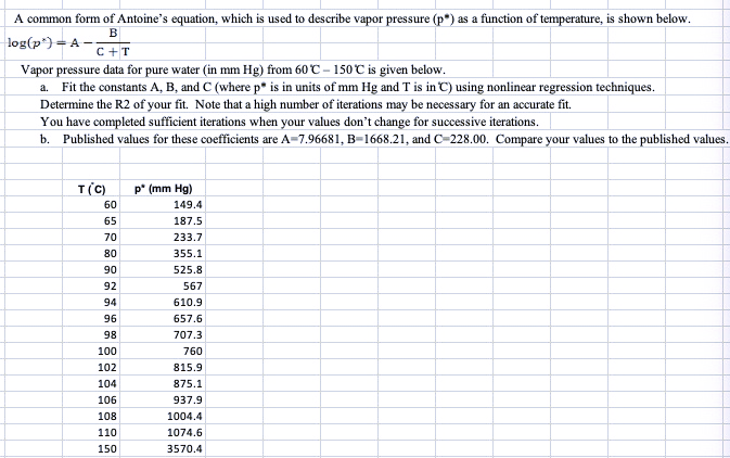 Solved B A Common Form Of Antoine's Equation, Which Is Used | Chegg.com