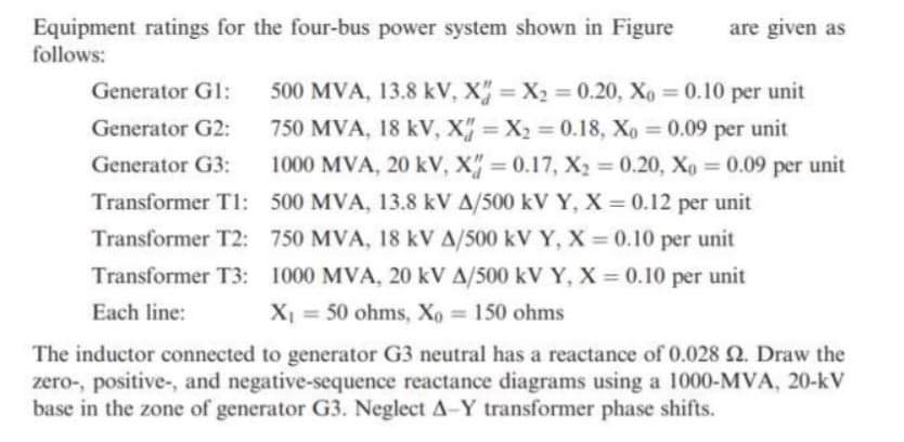 Solved Equipment ratings for the four-bus power system shown | Chegg.com