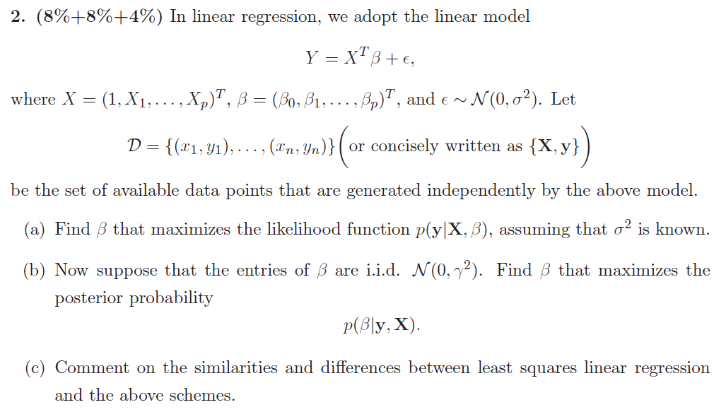 2 8 8 4 In Linear Regression We Adopt The L Chegg Com