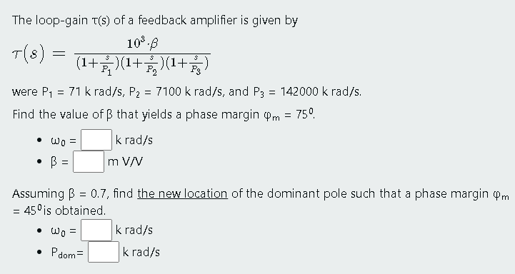 Solved The Loop Gain T S Of A Feedback Amplifier Is Give Chegg Com