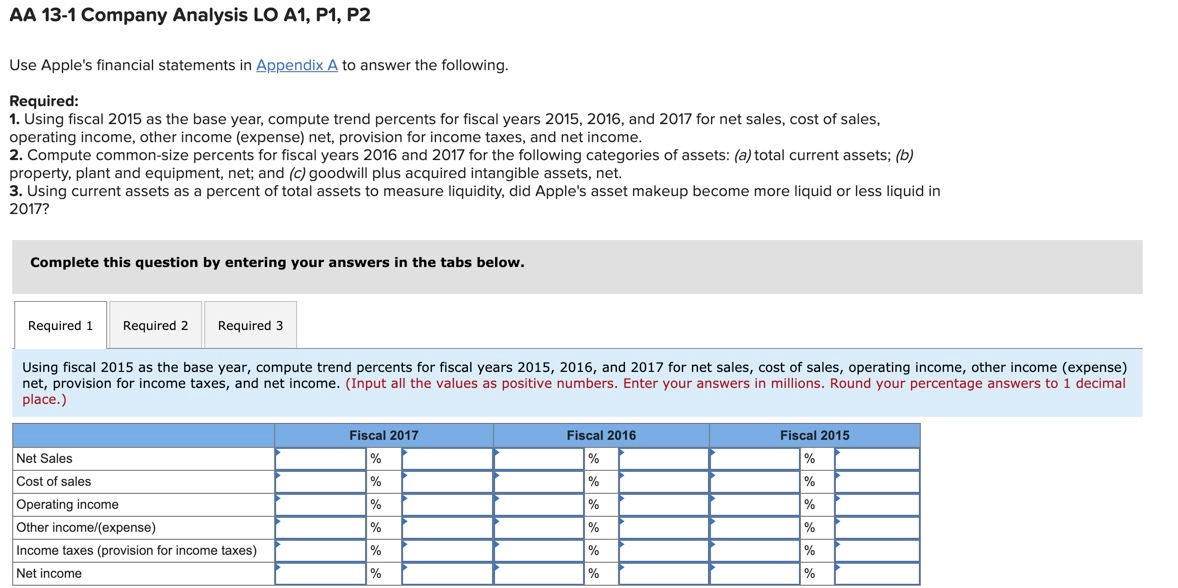 AA 13-1 Company Analysis LO A1, P1, P2 Use Apple's | Chegg.com