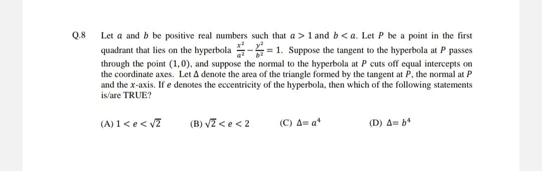 Solved Q.8 = Let A And B Be Positive Real Numbers Such That | Chegg.com