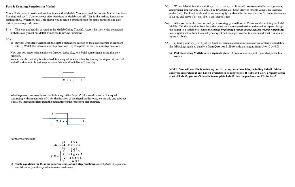 Solved Part 3: Creating Functions in Matlab You will also | Chegg.com
