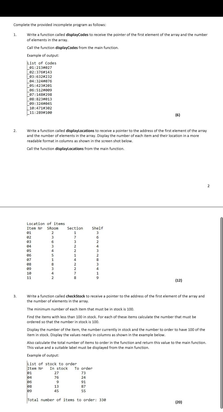 Solved Complete the provided incomplete program as follows: | Chegg.com