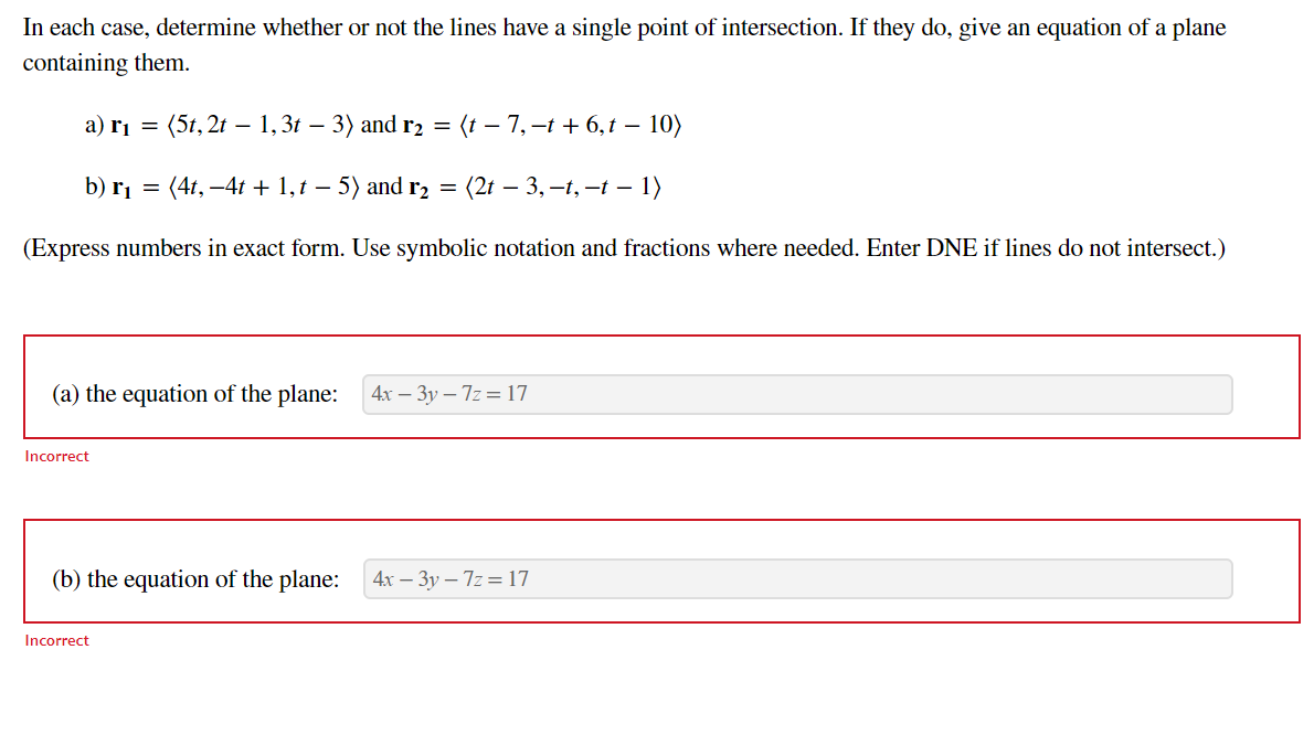 Solved In each case, determine whether or not the lines have | Chegg.com