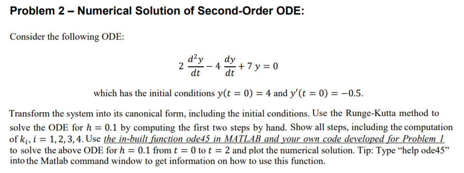 Problem 2 - Numerical Solution Of Second-Order ODE: | Chegg.com