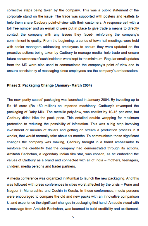 CADBURY CRISIS MANAGEMENT (WORM CONTROVERSY) In India | Chegg.com