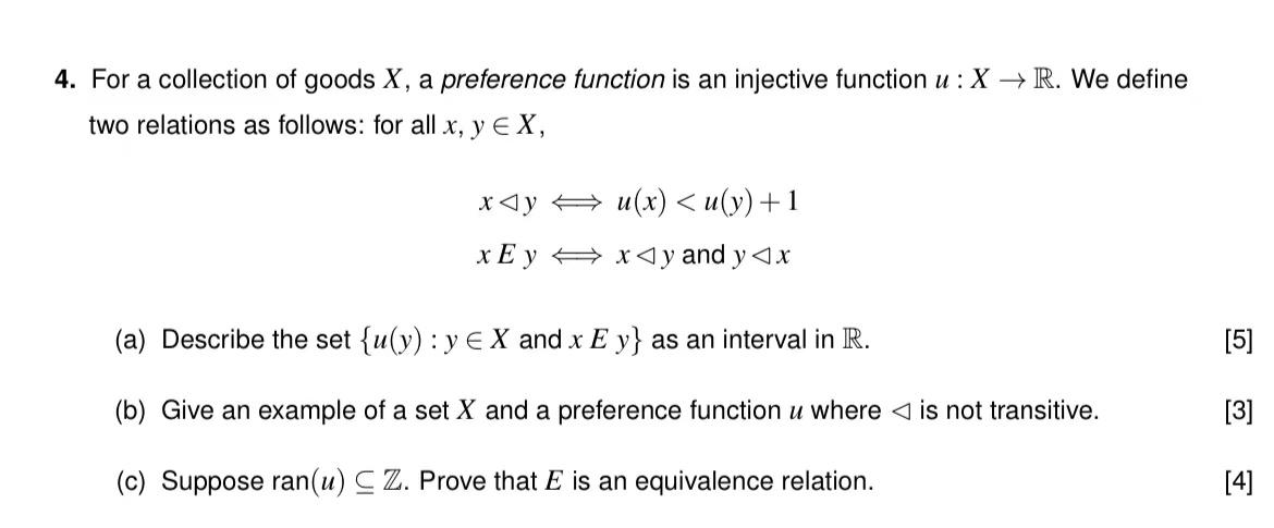 Solved 4. For a collection of goods X, a preference function | Chegg.com