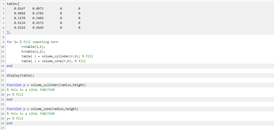 Solved MATLAB: You are given a data matrix named table In | Chegg.com