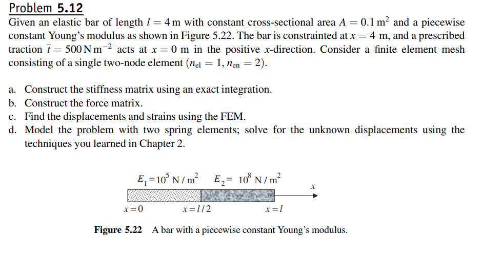 Solved Problem 5.12 Given an elastic bar of length 1 = 4m | Chegg.com