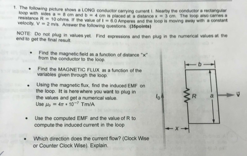 Solved The following picture shows a LONG conductor carrying | Chegg.com