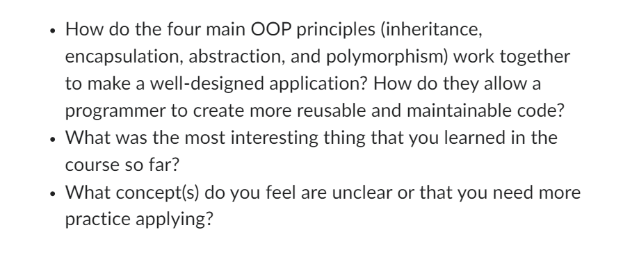 Solved - How do the four main OOP principles (inheritance, | Chegg.com
