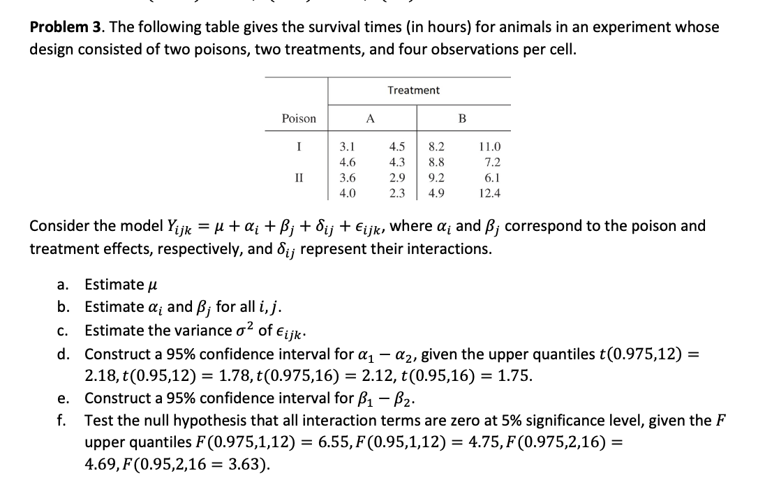 Solved Problem 3. The following table gives the survival | Chegg.com