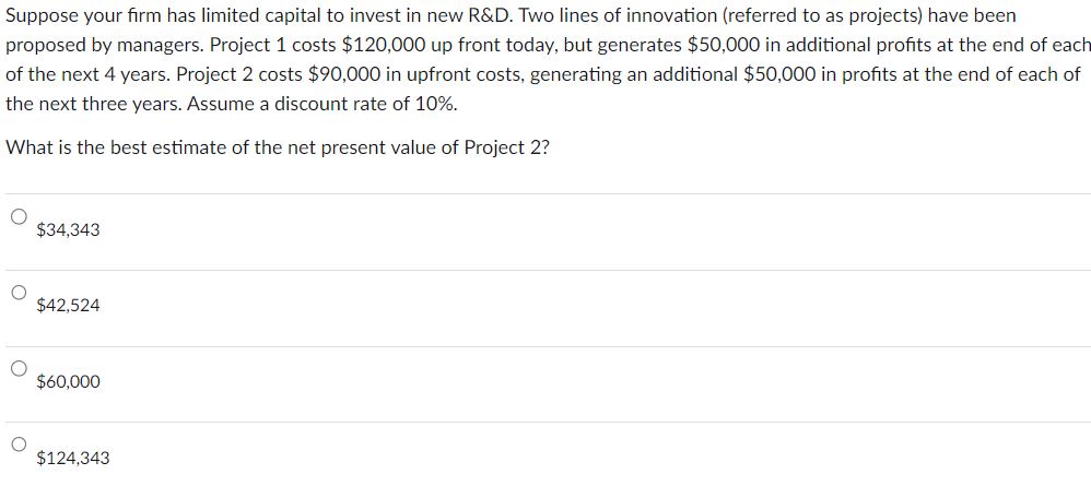 Solved Suppose Your Firm Has Limited Capital To Invest In | Chegg.com