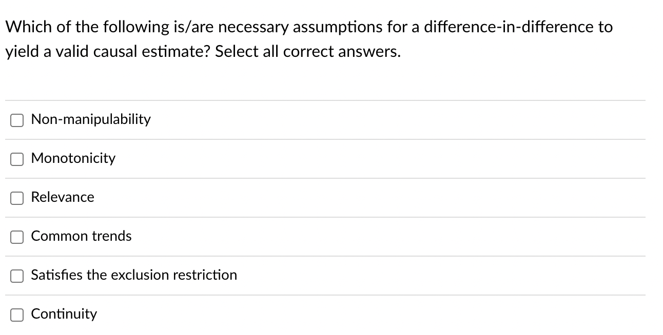 Solved Which Of The Following Is/are Necessary Assumptions | Chegg.com