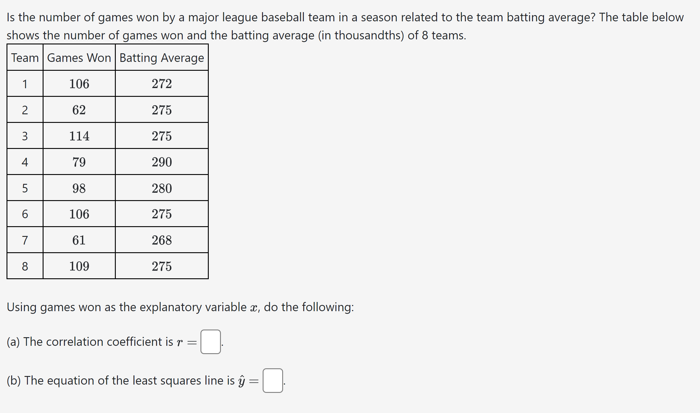 Solved Is the number of games won by a major league baseball | Chegg.com