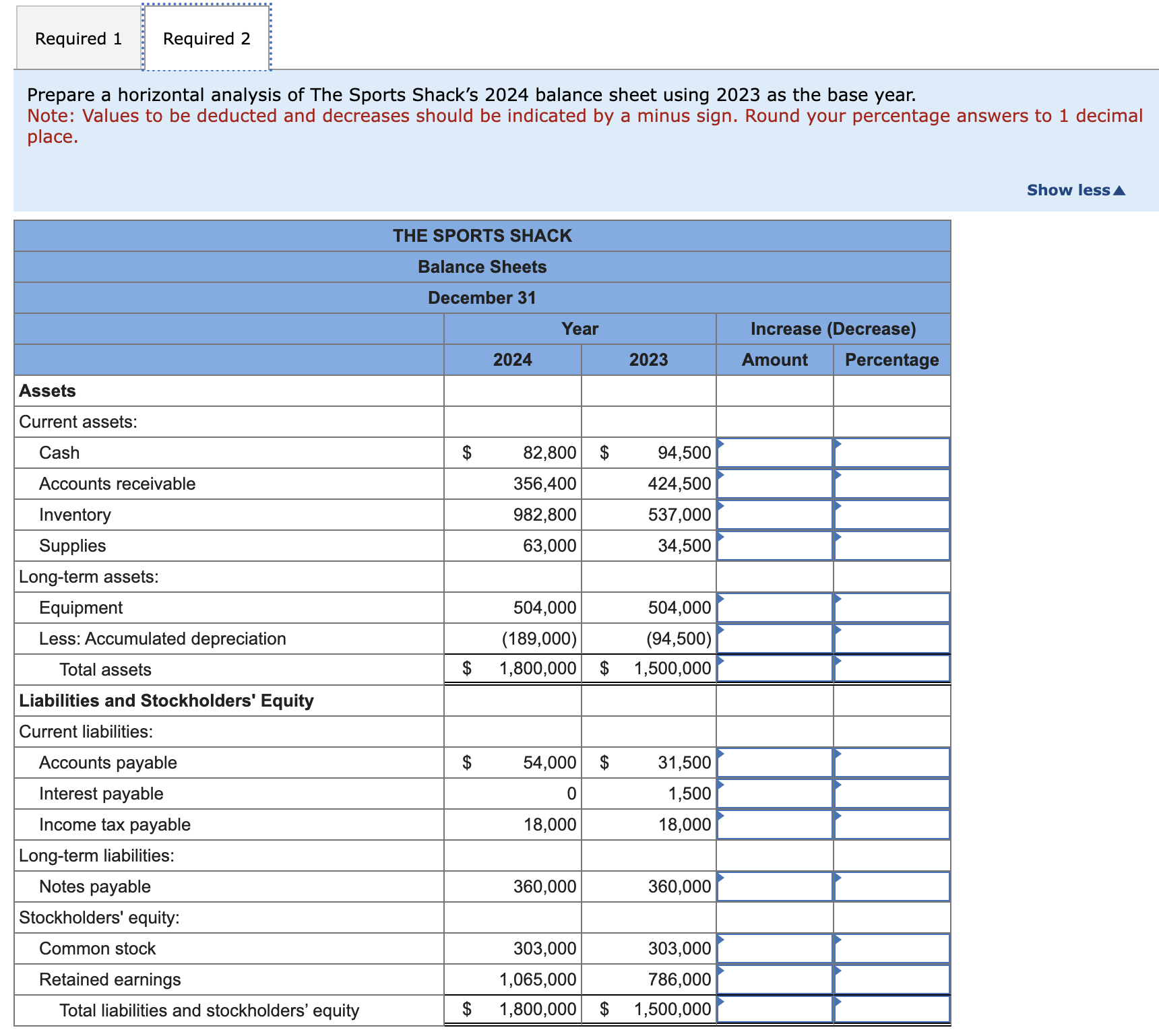 Solved The Balance Sheets For The Sports Shack Are Provided 