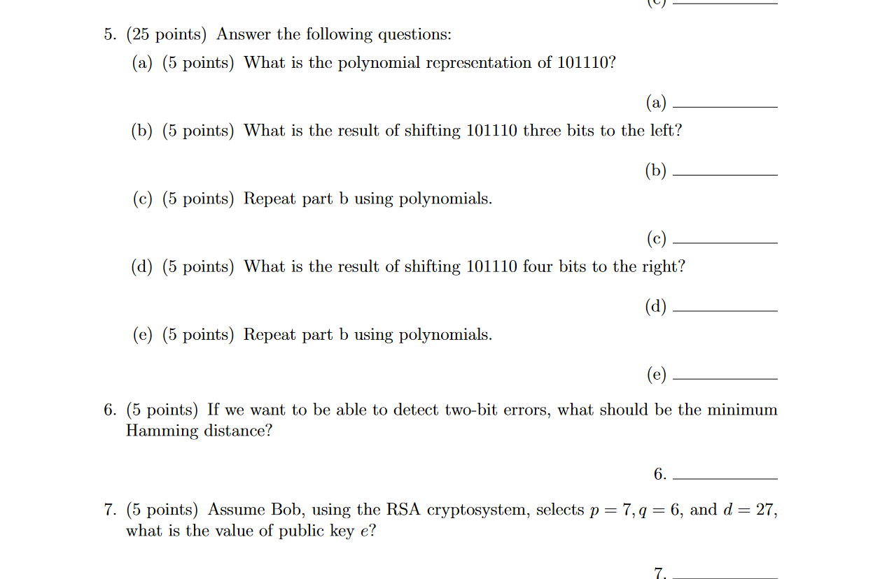 Solved 5. (25 points) Answer the following questions: (a) (5 | Chegg.com