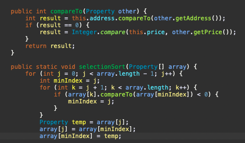 1− - Implement the compareTo method in your 