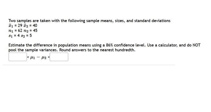 Solved Two samples are taken with the following sample | Chegg.com
