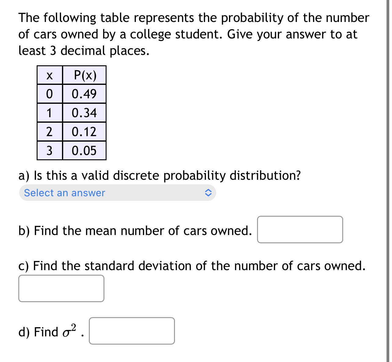 Solved The following table represents the probability of the | Chegg.com