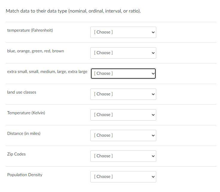 Solved Match data to their data type (nominal, ordinal,