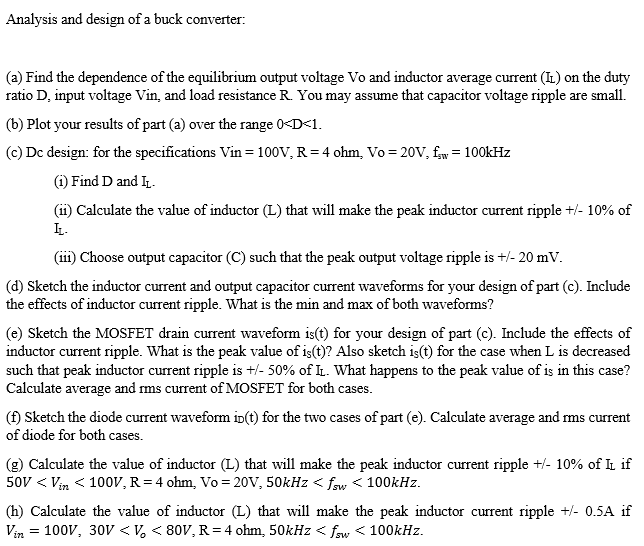 Solved Analysis And Design Of A Buck Converter: (a) Find The | Chegg.com