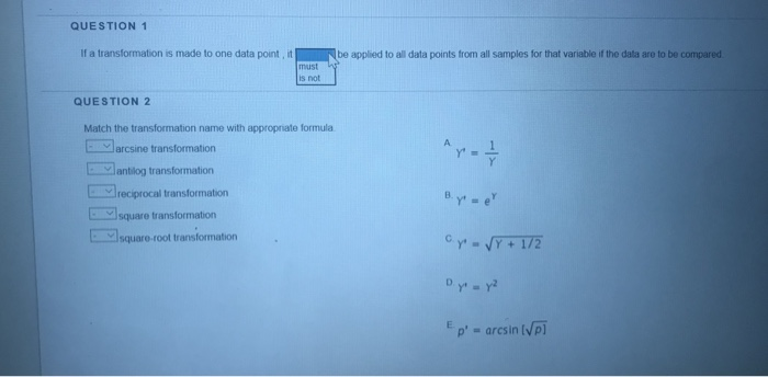 Solved QUESTION 1 If a transformation is made to one data | Chegg.com