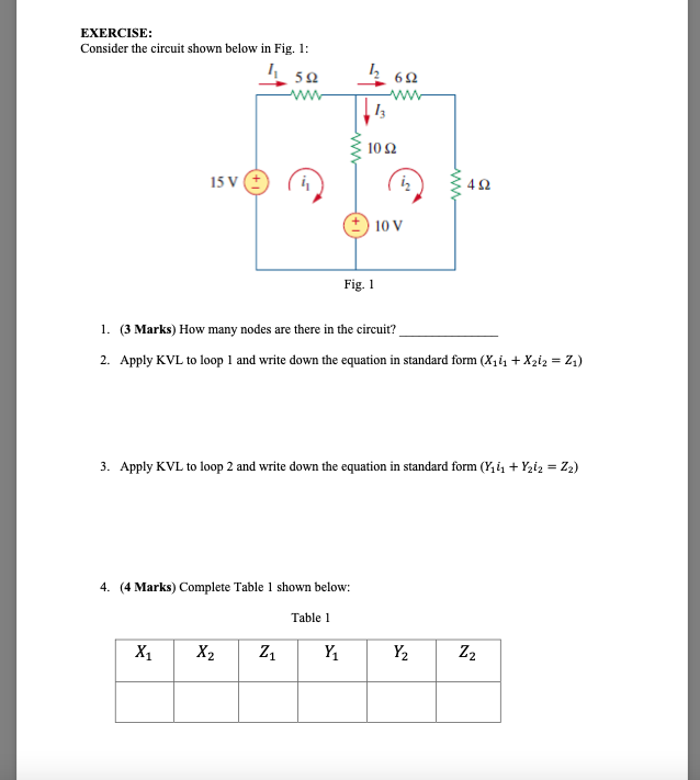 Solved EXERCISE: Consider the circuit shown below in Fig. 1: | Chegg.com