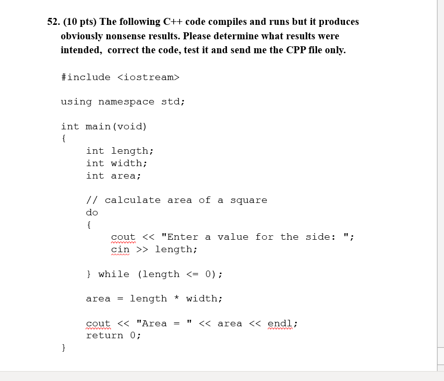 Solved 52. (10 pts) The following C++ code compiles and runs | Chegg.com
