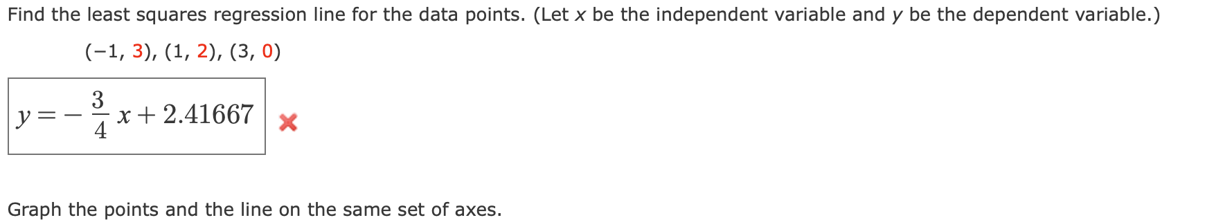 Solved Find the least squares regression line for the data | Chegg.com