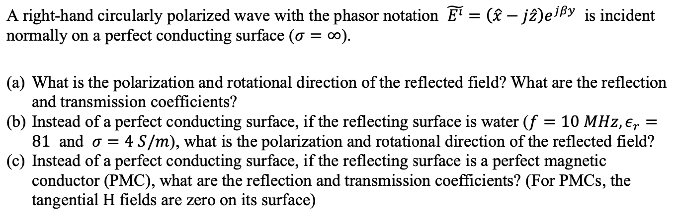 Solved A right-hand circularly polarized wave with the | Chegg.com