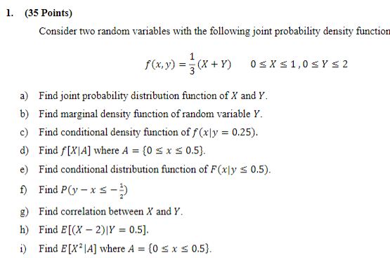 Solved 1. (35 Points) Consider two random variables with the | Chegg.com