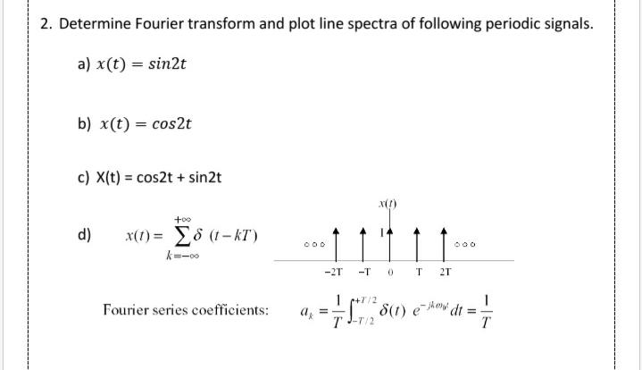 Solved 2. Determine Fourier transform and plot line spectra | Chegg.com