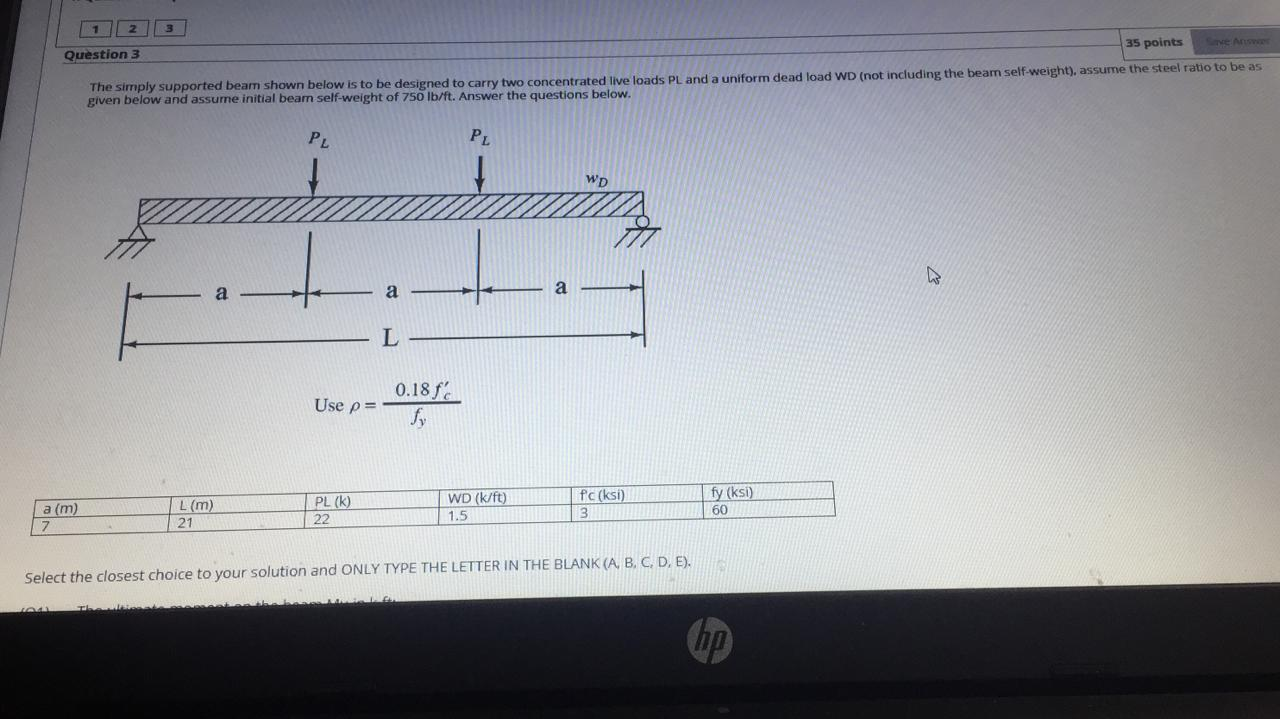 Solved 2 New Question 3 35 points The simply supported beam | Chegg.com